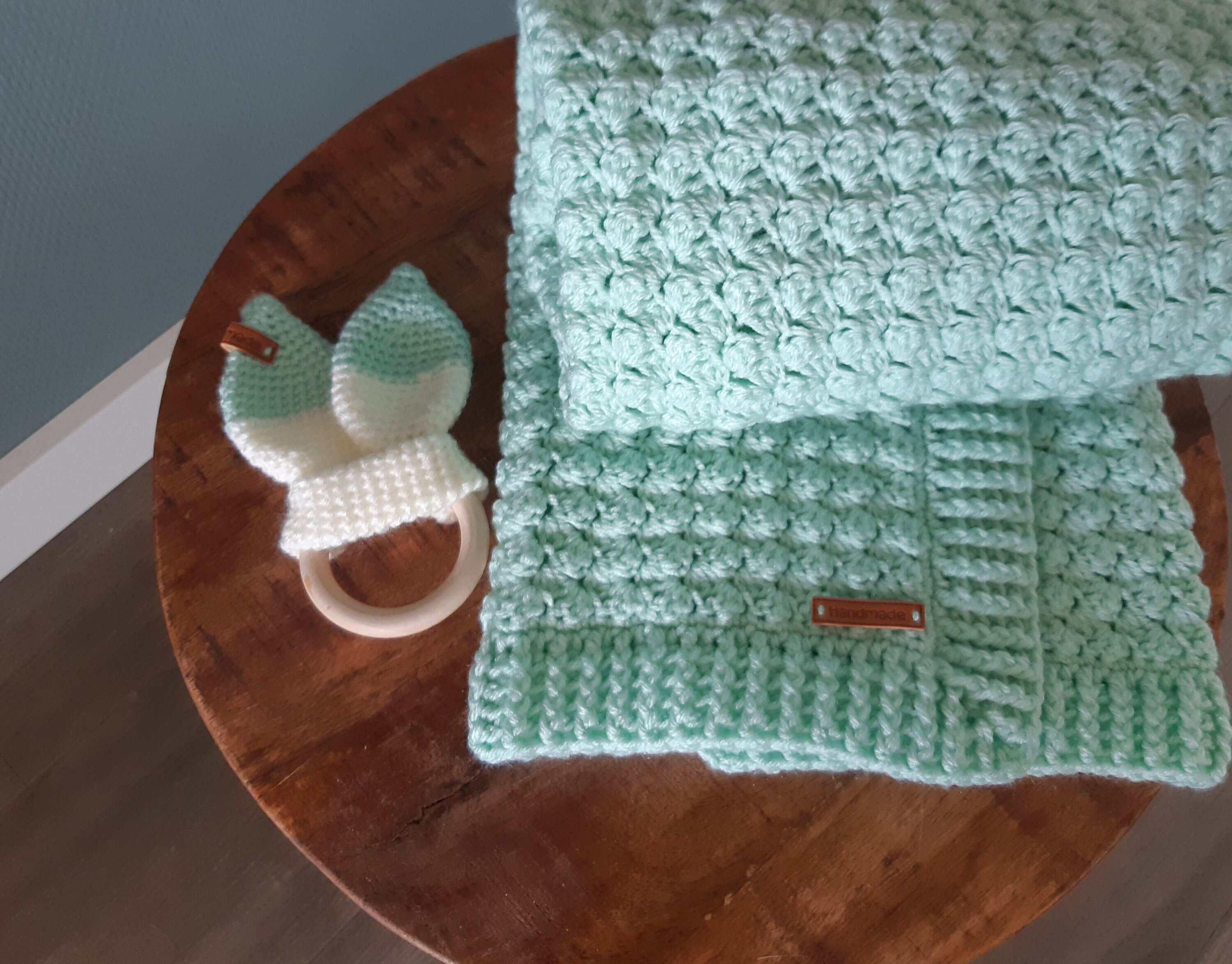 Crocheted Baby Blanket With Bite Ring Handmade Blanket Etsy UK