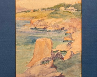 Ann? Amy? Cooper 1920 California Coastal Watercolor 8" x 5"