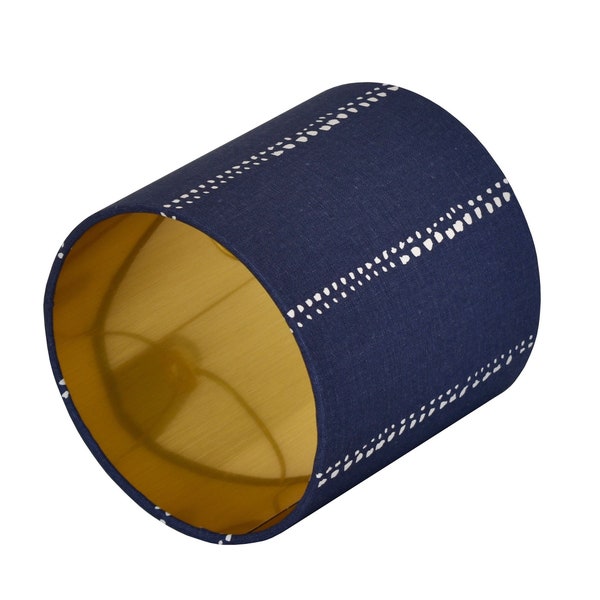 Navy Drum Lampshade-Carlo indigo vintage  Lamp Shade- Lampshade-Custom Made-To-Order-Home Decor-Table Lamp-Navy Gold Lampshade