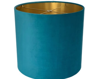 Turquoise  Velvet Drum Lampshade-Velvet  Lamp Shade- Lampshade-Custom Made-To-Order-Table Lamp-Designer Lampshade-Gold Velvet Decor