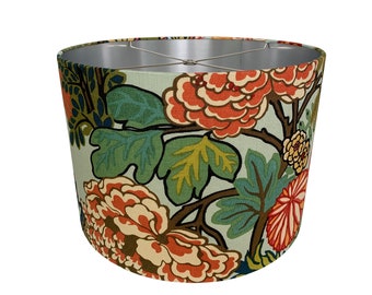 Floral Lampshade: Aqua Chiang Mai Dragon Fabric, Made to Order
