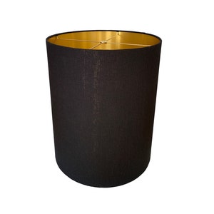 Black Linen Drum Lampshade: Brushed Gold Interior, Custom Made