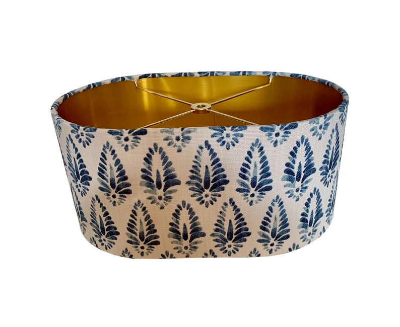 Oval Lamp Shadeblue Gold Lampshadepatterned Lamp Shade Etsy