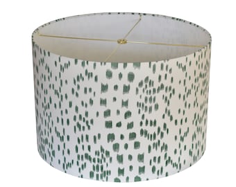 Green Les Touches Drum Lampshade-Animal print Lamp Shade-Custom Made - Brunschwig & Fils-Made To-Order-Home Decor-High End Lampshade