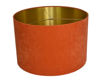Orange Velvet  Gold   Drum Lampshade- Lamp Shade- Lampshade-Custom Made-To-Order-Home Decor-Table Lamp