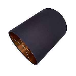 Navy Linen Drum Lampshade: Copper Interior, Custom Made