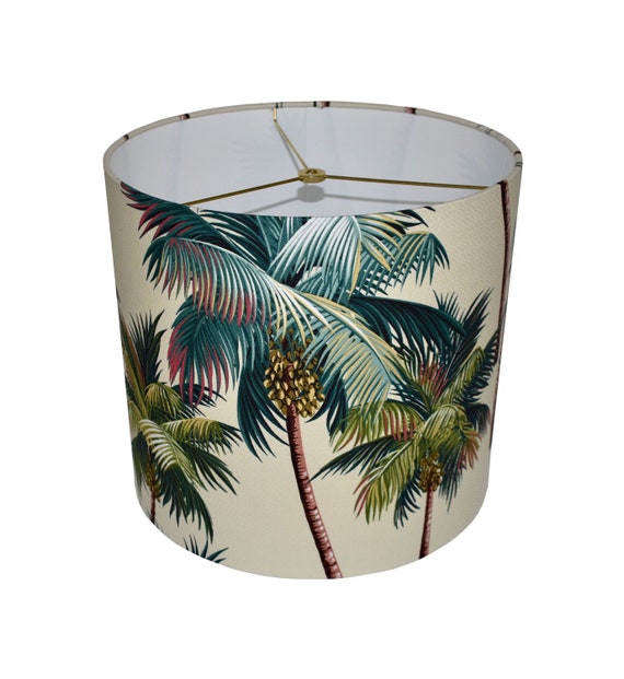 Palm Trees Drum Lampshade Tropical Gold Beige Lamp Shade Palm Trees Drum Lampshade Tropical Gold, Palm Tree Lamp Shades