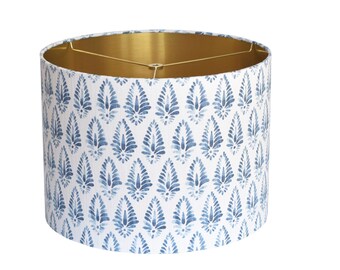 Blue Drum Lampshade-Patterned  Lamp Shade- Lampshade-Custom Made-To-Order-Home Decor-Table Lamp-Blue Gold Lampshade-Print lampshade-Agave