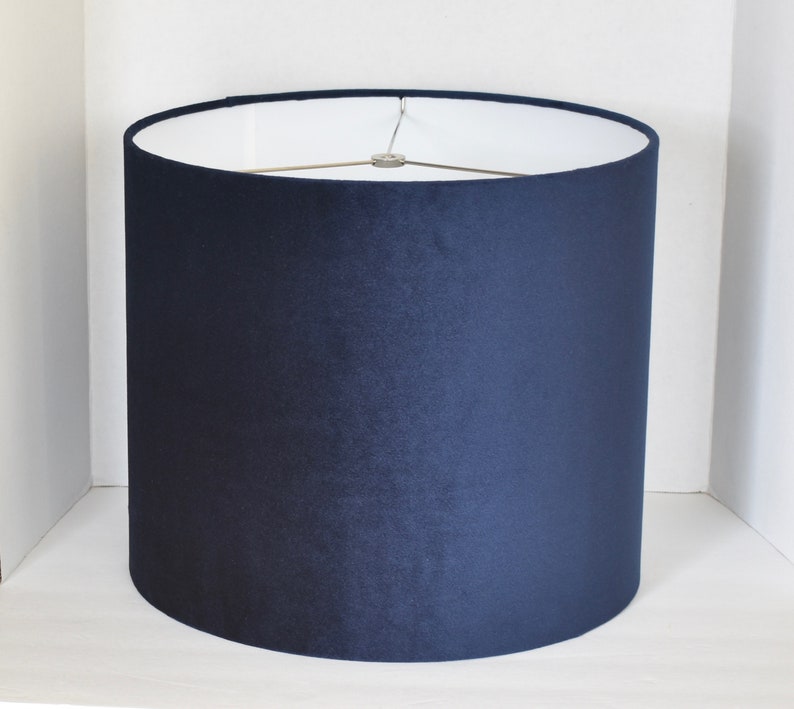 Navy Velvet Drum Lampshadevelvet Lamp Shade Lampshadecustom Etsy