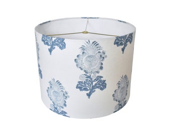 Thibaut Aldith Blue Drum Lampshade-Floral print Lamp Shade-Custom Made-Made To-Order-Home Decor-Beach Lampshade-High End Lampshade