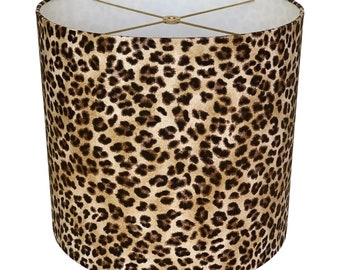 Leopard Print Drum Lampshade- Lamp Shade-Tan Brown lamp shade- Custom Made-Made To-Order-Home Decor-Table Lamp-High End Lampshade