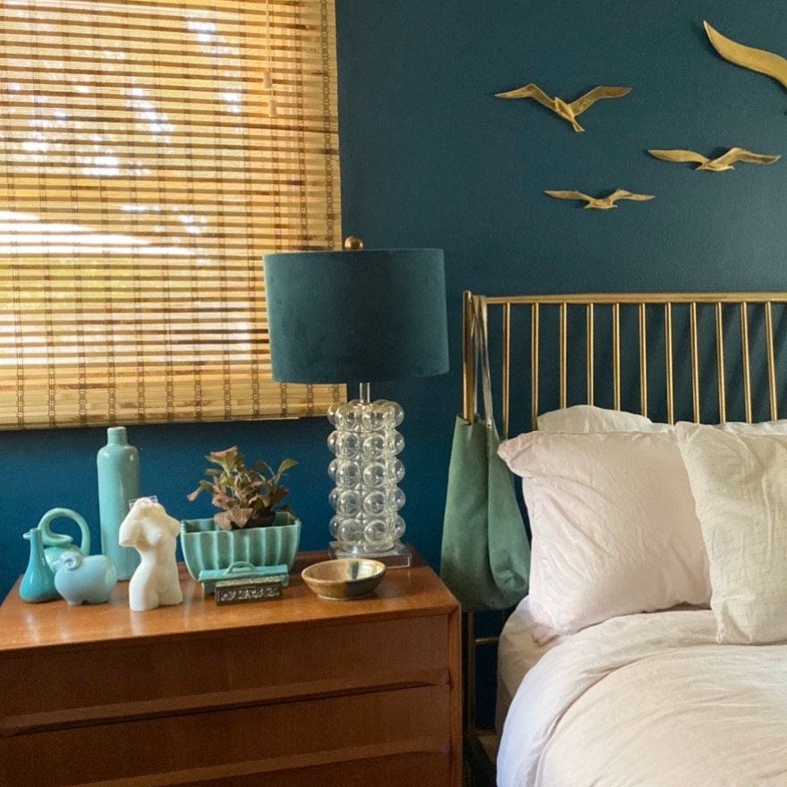Teal velvet top table lamp
