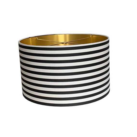 Stripe Black Drum Lampshade Gold White Lamp Shade Stripe Black Drum Lampshade Gold, Black And White Striped Table Lamp Shade