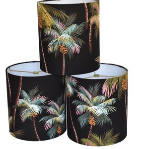 Palm Trees Drum Lampshade-Tropical Gold Black Lamp Shade- Lampshade-Custom Made-To-Order-Home Decor-Table Lamp