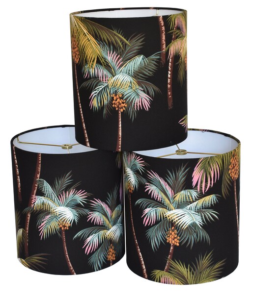 Palm Trees Drum Lampshade Tropical Gold Black Lamp Shade Palm Trees Drum Lampshade Tropical Gold, Palm Lamp Shade