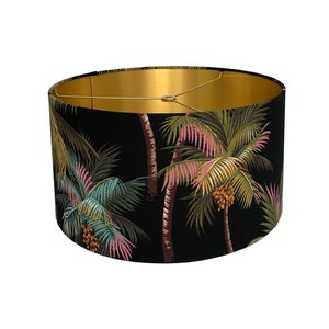 Palm Trees  Drum Lampshade-Tropical Gold Black Lamp Shade- Lampshade-Custom Made-To-Order-Home Decor-Table Lamp-Your Choice for Lining Color