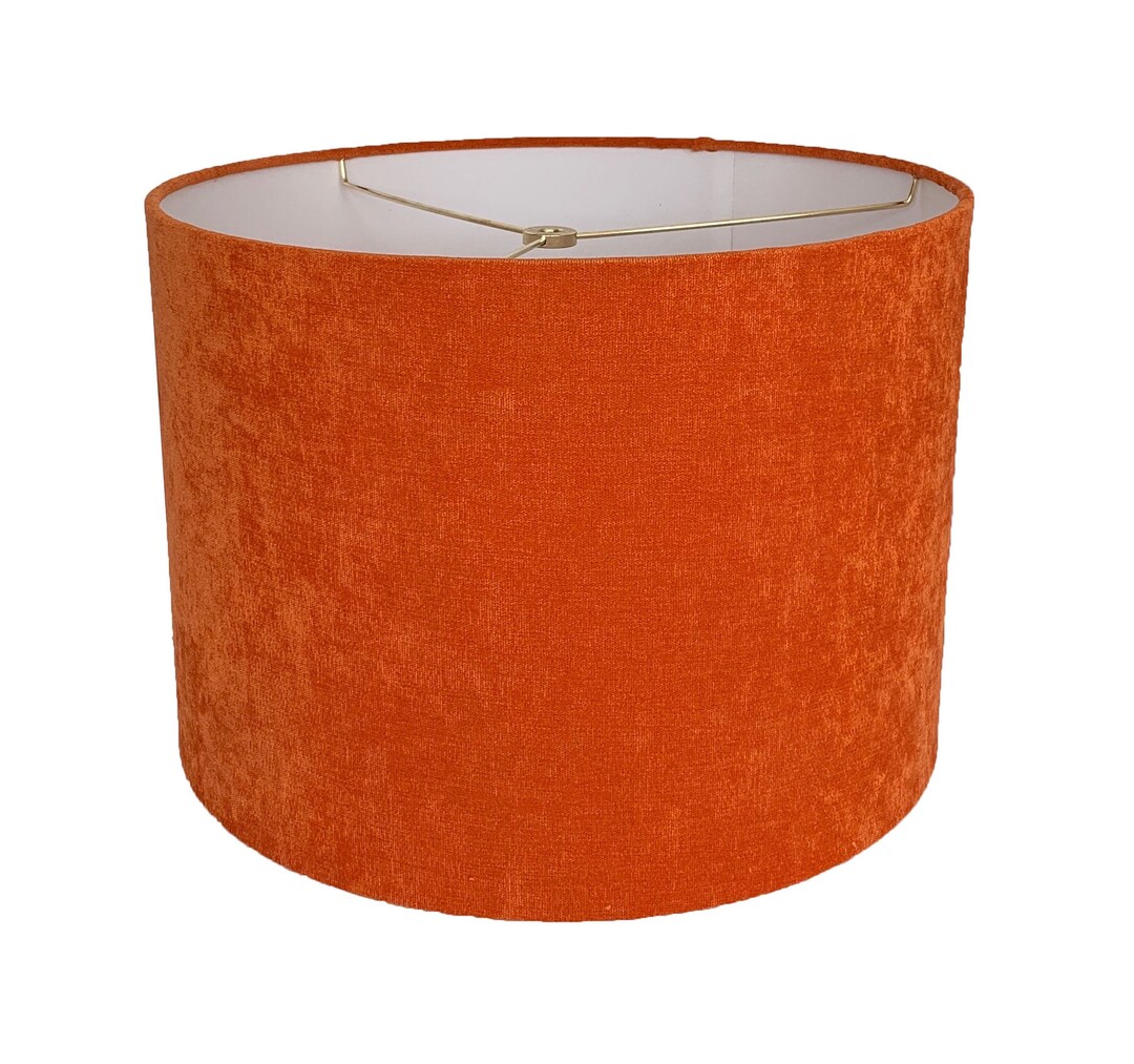 Orange Velvet Drum Lampshadevelvet Lamp Shade Lampshadecustom Madetoorderhome Decortable