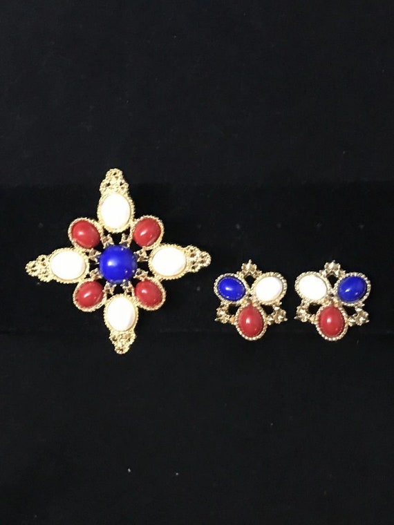 Sarah Coventry Red White & Blue Earrings and Brooc