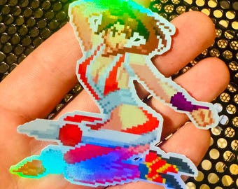 Mai Shiranui Fatal Fury x Street Fighter Pixel Art Holographic Sticker