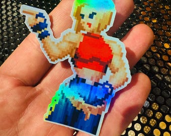 Blue Mary Fatal Fury Pixel Art Holographic Sticker