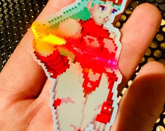 Morrigan Cosplaying Cammy Holographic Pixel Vixen Sticker
