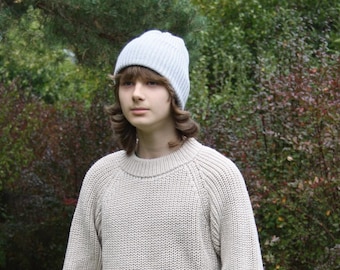 Merino Wool Cuffed Beanie: Unisex Knit Winter Hat