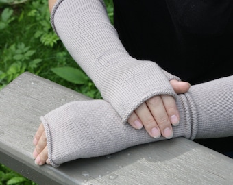 Pure merino wool long fingerless gloves, wool yoga arm warmers