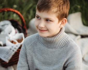 Pull en laine mérinos, pull tricoté à col roulé pour tout-petits, vêtements durables