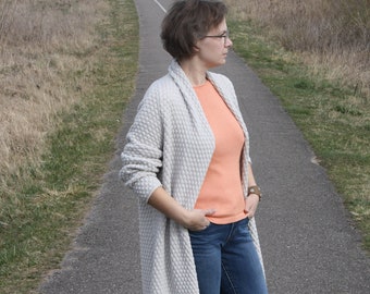 Merino Wool Knit Cardigan: Long Open Front Sweater