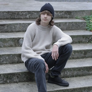 Unisex Black Fisherman Beanie, Warm Winter Cap, Knitted Ribbed Cuffed Beanie, Chunky Knit Hat