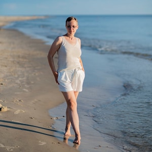 White Linen Slip Top with Straps, Knit Linen Tank Top, Sleeveless Summer Top, Pure Linen Blouse, Organic Clothing image 2