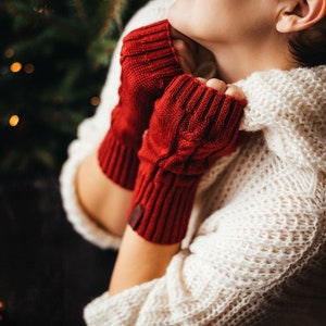 Merino Wool Knit Fingerless Gloves, Hand Warmers, Winter Gloves, Gift for Her image 2