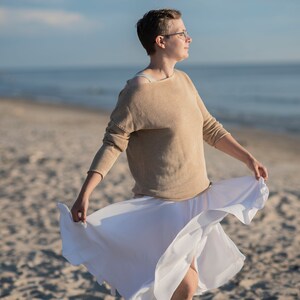 Linen Off Shoulder Top in Emerald Green, Linen Knit Sweater For Women, Loose Linen Top image 6