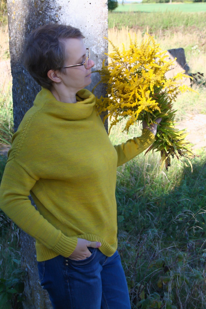 Roll Neck Jumper, Merino Wool Sweater, Crew Clothing Funnel Neck Pullover extra mustard