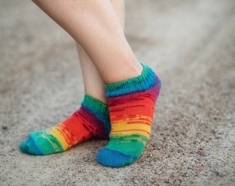Rainbow Cozy Knit Ankle Socks, Wool Leg Warmers, Gift for Friend, Unisex Socks