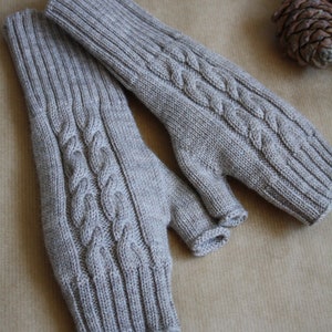 Merino Wool Knit Fingerless Gloves, Hand Warmers, Winter Gloves, Gift for Her latte
