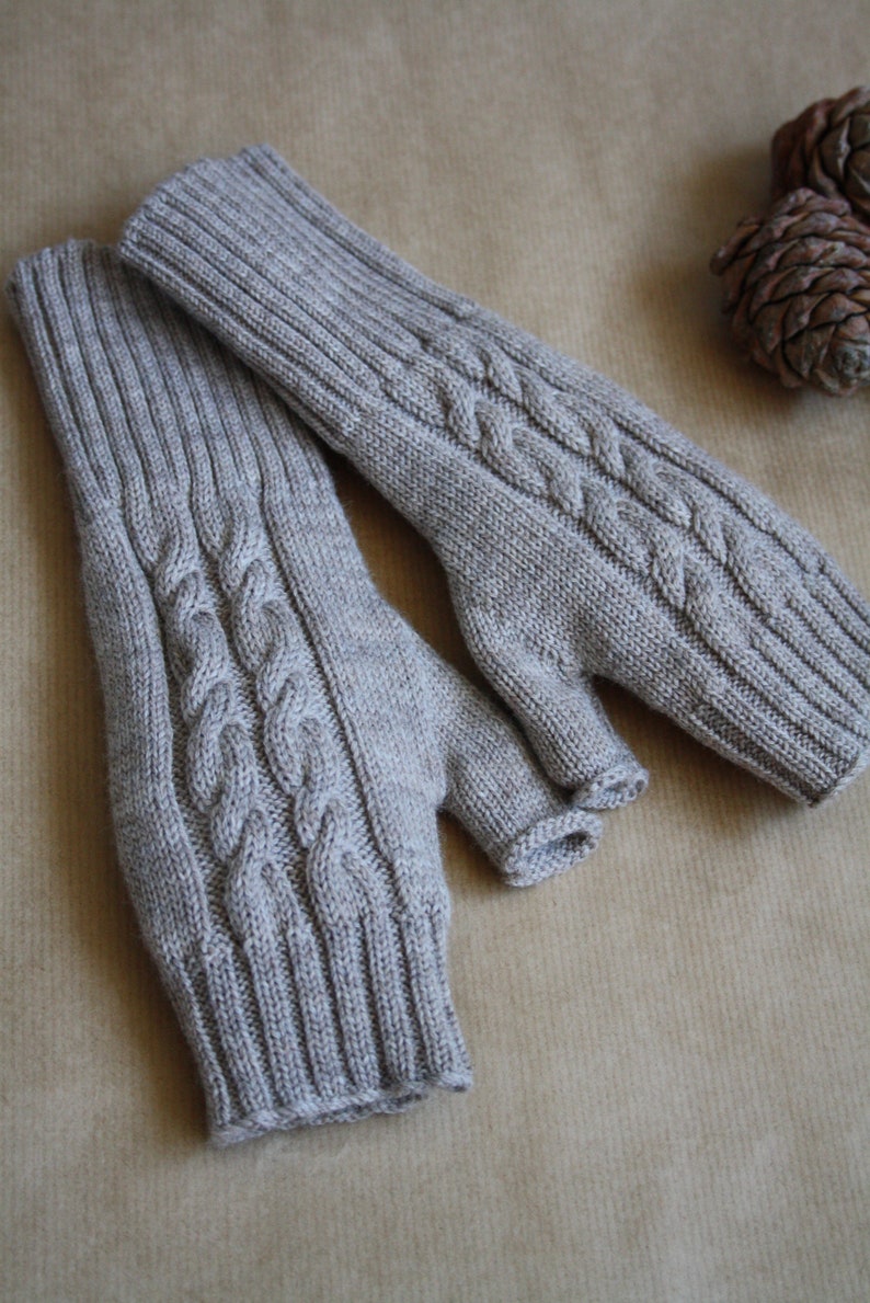 Merino Wool Knit Fingerless Gloves, Hand Warmers, Winter Gloves, Gift for Her latte