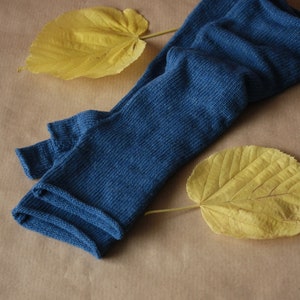 Blue Cashmere Fingerless Gloves, Long Wirst Warmers, Merino Wool Handmade Gloves