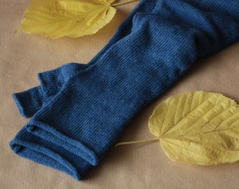 Blue Cashmere Fingerless Gloves, Long Wirst Warmers, Merino Wool Handmade Gloves