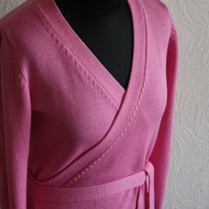 Merino Wolle Wickelpullover, Wrap Strickjacke, Damen Wrap V-Ausschnitt Top Rosa