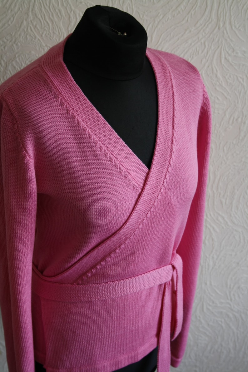 Merino Wolle Wickelpullover, Wrap Strickjacke, Damen Wrap V-Ausschnitt Top Rosa