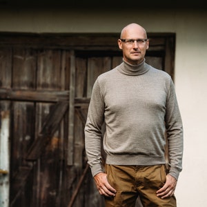 Men&#39;s Turtleneck Sweater, Merino Wool Soft Knit Jumper, Gift for Him