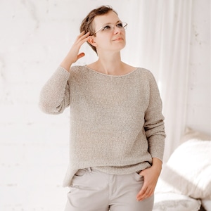 Oversized Boxy Linen Sweater, Summer Chunky Jumper, Organic Linen Top for Women, Knit Loose Pullover