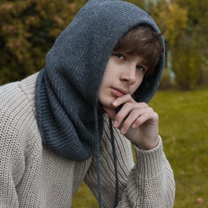Merino Wool Knitted Hood: Chunky Balaclava Cowl Neck Warmer