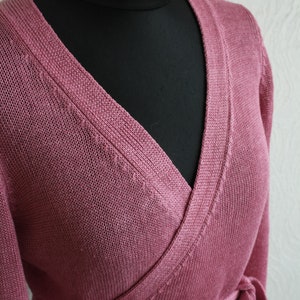 Linen Wrap Cardigan with Belt, White Summer Wrap Top, Knitted Linen Sweater, Knit Linen Jacket with Belt Liliac