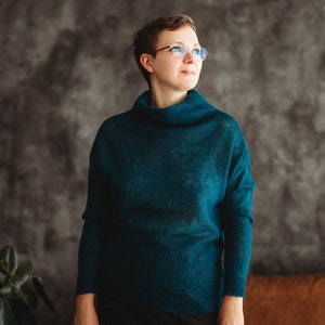 Roll Neck Jumper, Merino Wool Sweater, Crew Clothing Funnel Neck Pullover Emerald green