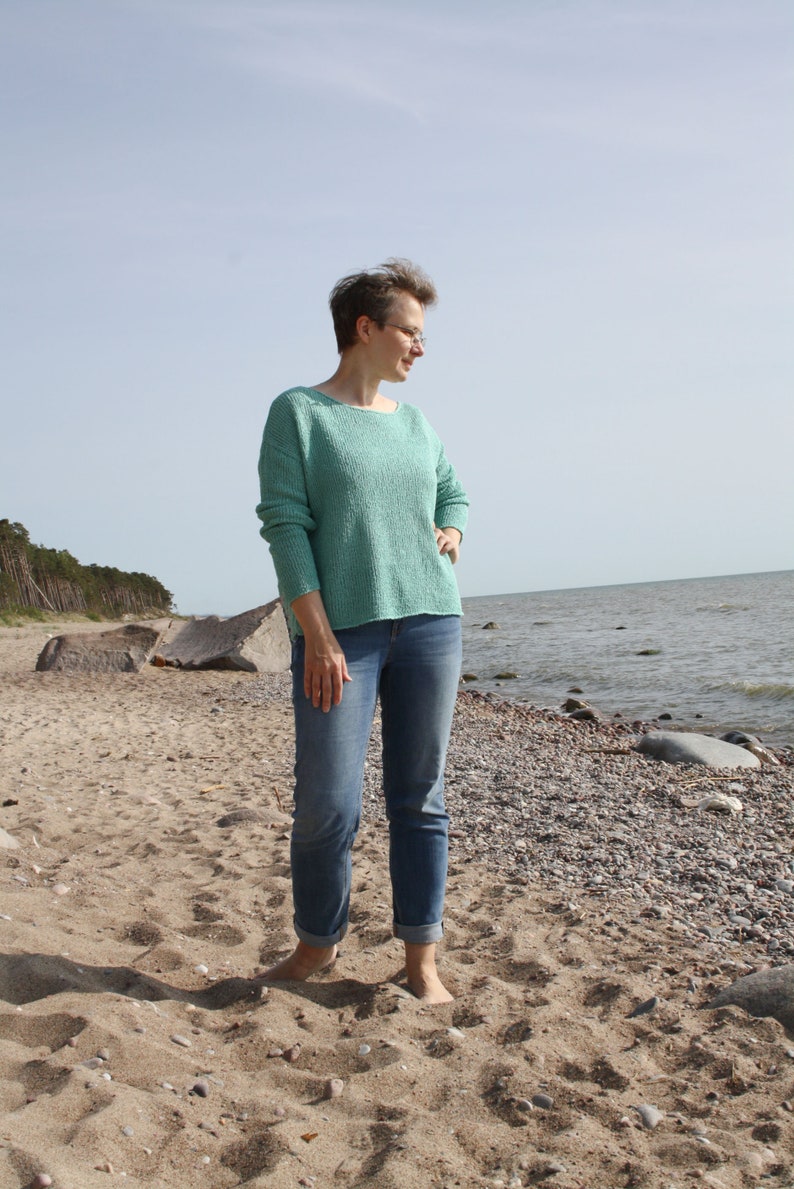 Handgjord linnestickad tröja: Boxig grov tröja bild 7