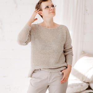 Oversized Boxy Linen Sweater, Summer Chunky Jumper, Organic Linen Top for Women, Knit Loose Pullover