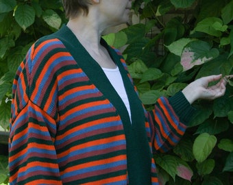 Die einzige und einzigartige gestrickte lange Strickjacke für den Sommer, Baumwollmantel, Oversize-Pullover, Upcycled-Kleidung