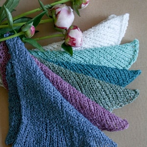 linen boucle yarns samples - jeans blue,dusty peonie,sage, teal, light teal, white